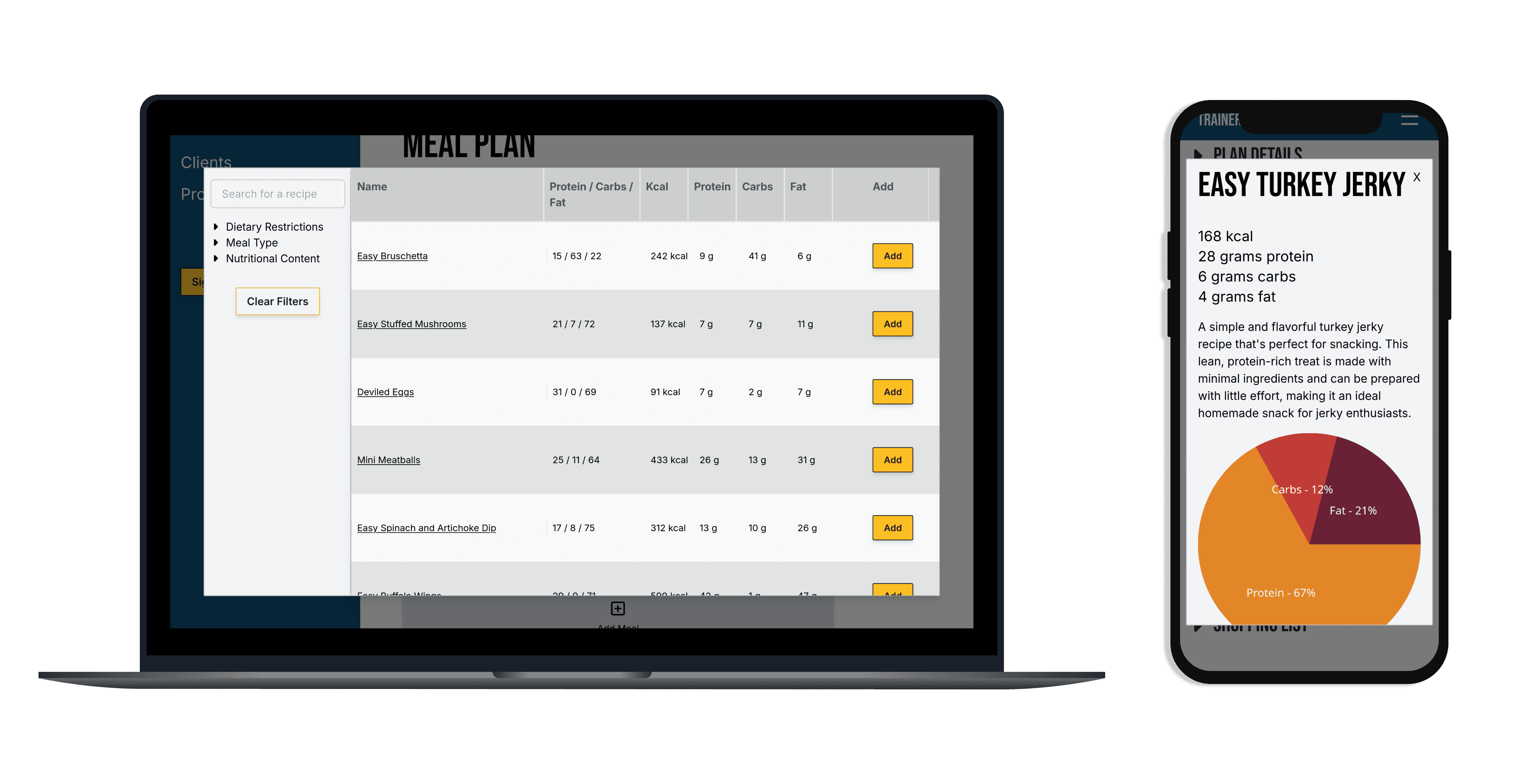 TrainerPlate is an app to help personal trainers make meal plans for their clients